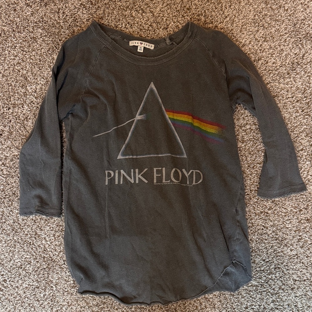 Junk Food Clothing Charcoal Pink Floyd Long Sleeve Tee with Rainbow Prism